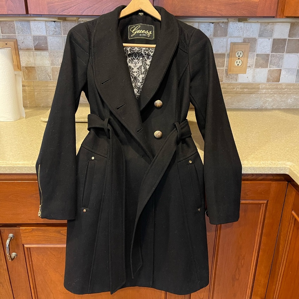 Guess black double breasted peacoat